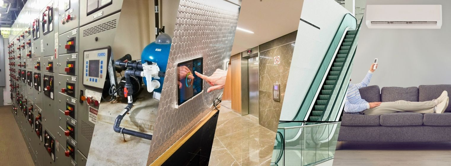 Panoramic view of a modern smart office interior hallway